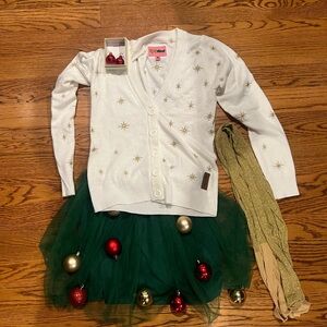 Womens Tree Skirt and Cardigan Set (Ornament Holiday Outfit)